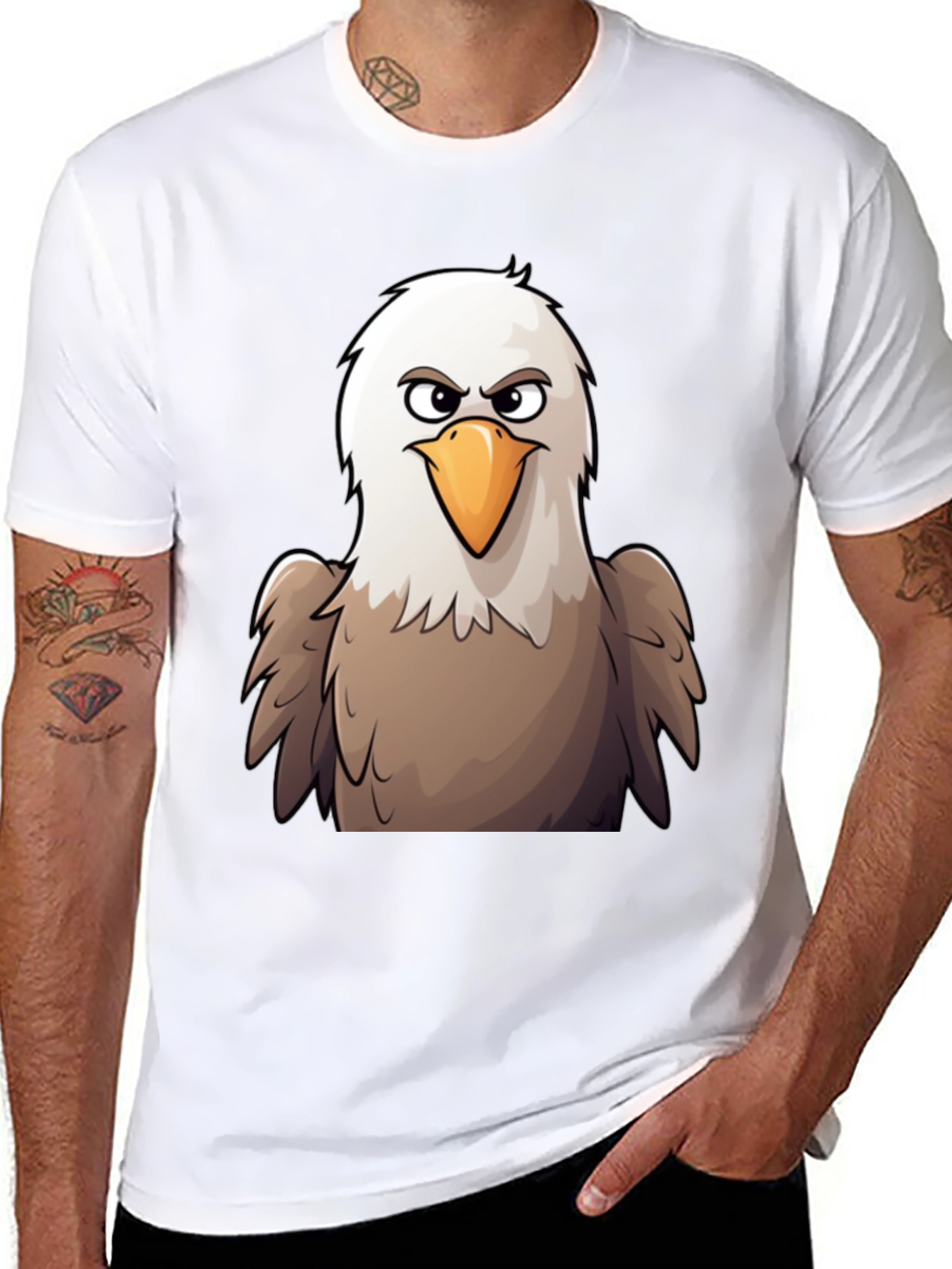 Eagle Cartoon Graphic T-Shirt - Black Cotton Tee