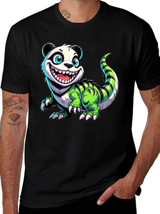 Cartoon Panda Lizard Graphic Tee - Unique & Fun Design!