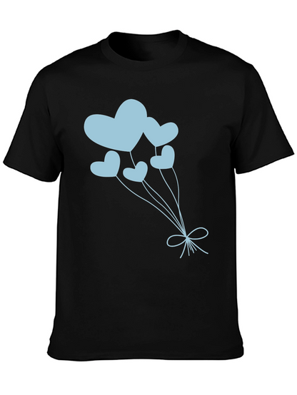 Heart Balloon Graphic Tee - Black Cotton Shirt