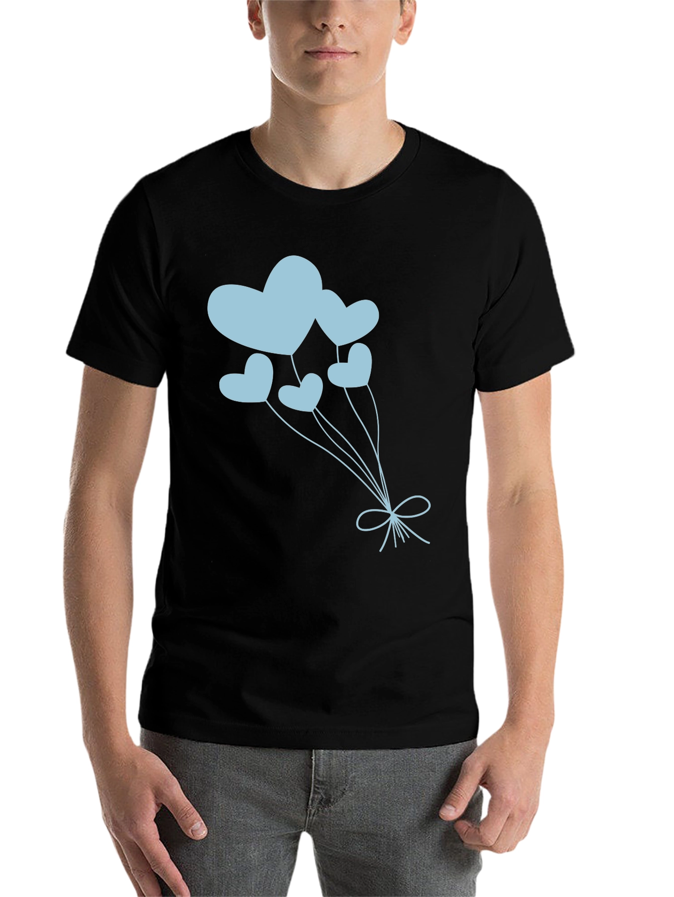 Heart Balloon Graphic Tee - Black Cotton Shirt