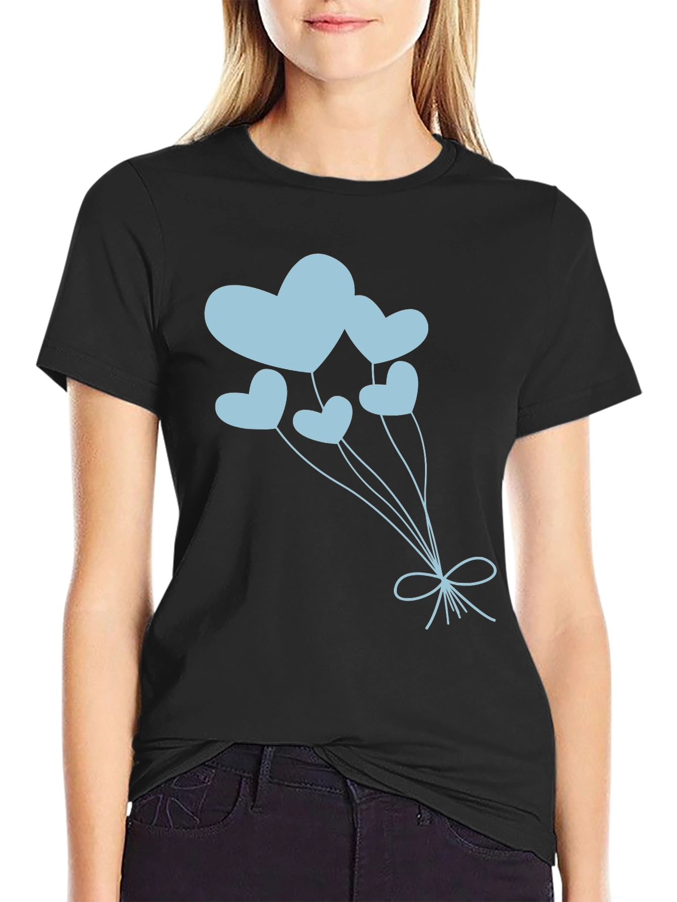 Heart Balloon Graphic Tee - Black Cotton Shirt