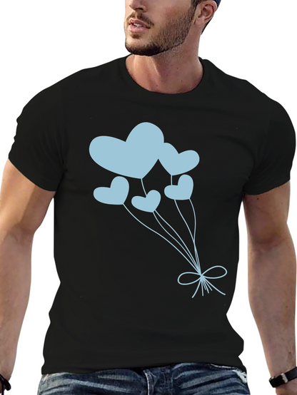 Heart Balloon Graphic Tee - Black Cotton Shirt