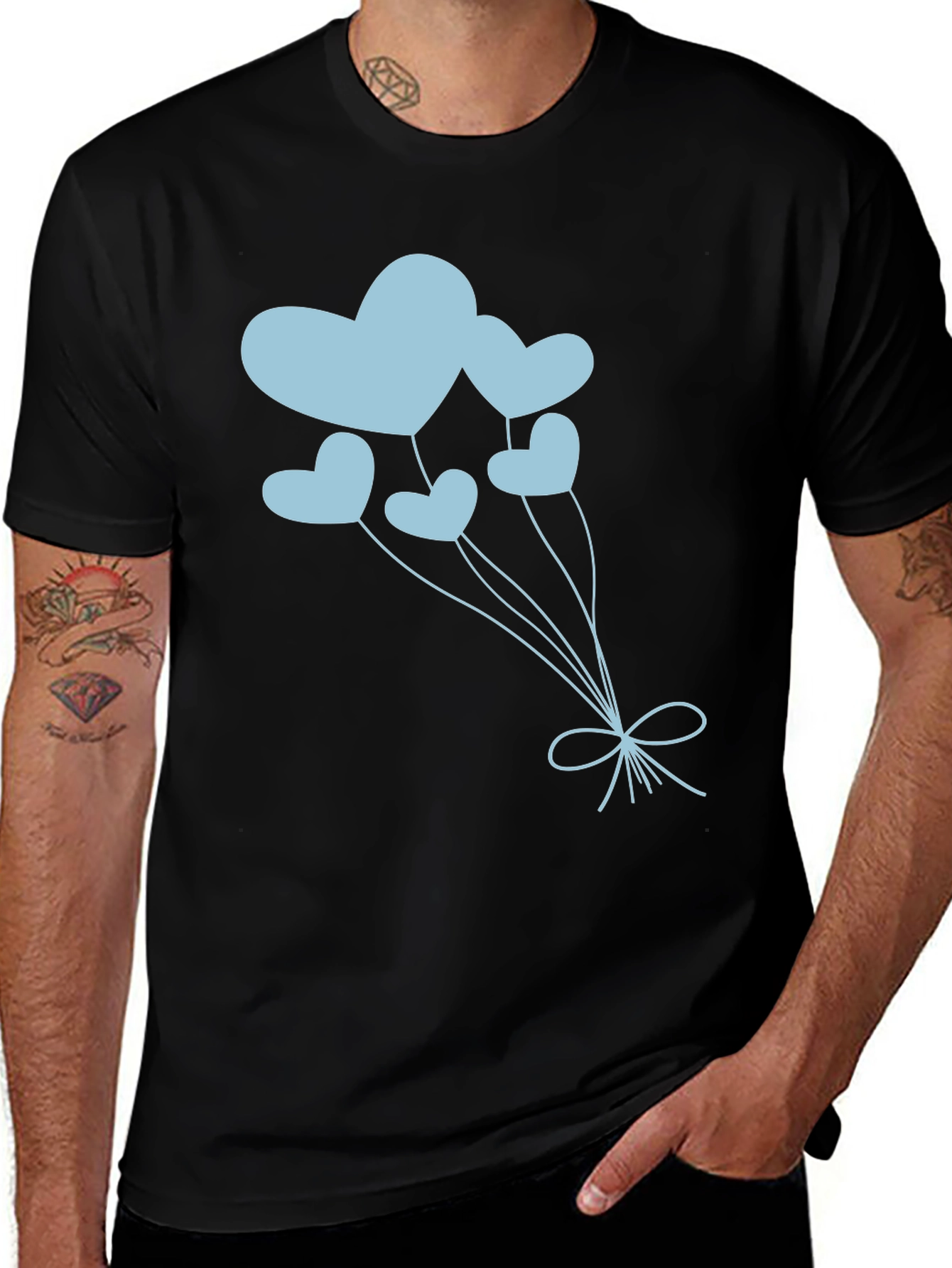 Heart Balloon Graphic Tee - Black Cotton Shirt