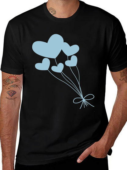 Heart Balloon Graphic Tee - Black Cotton Shirt