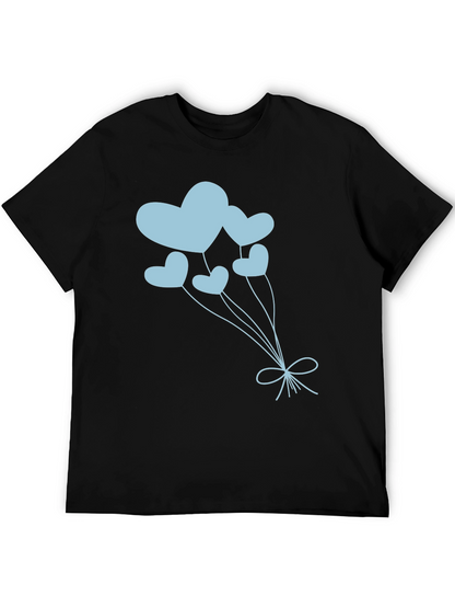 Heart Balloon Graphic Tee - Black Cotton Shirt