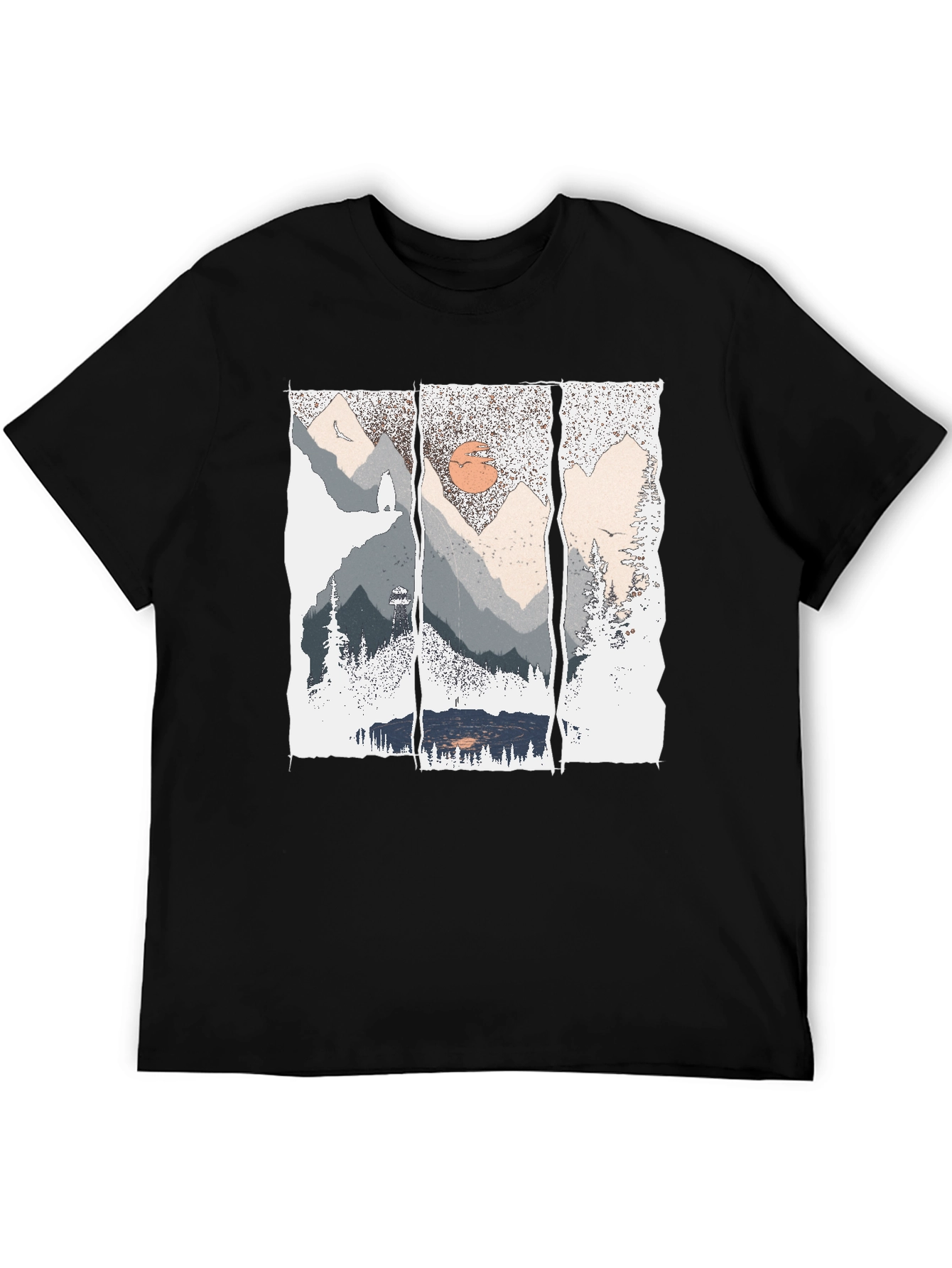 Nature Triptych Graphic Tee - Black Cotton Blend Shirt