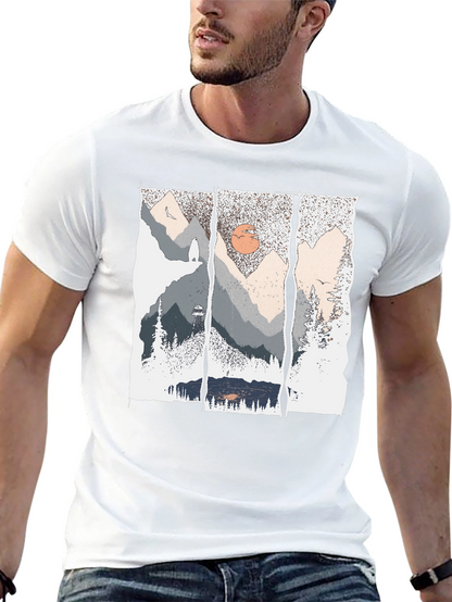 Nature Triptych Graphic Tee - Black Cotton Blend Shirt