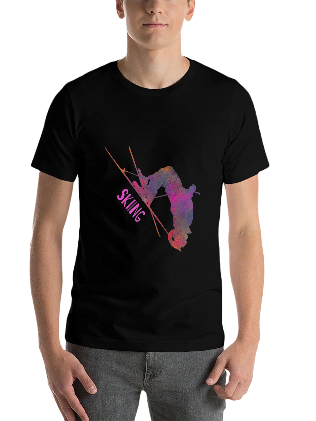 Skiing Athlete Graphic T-Shirt - Black
