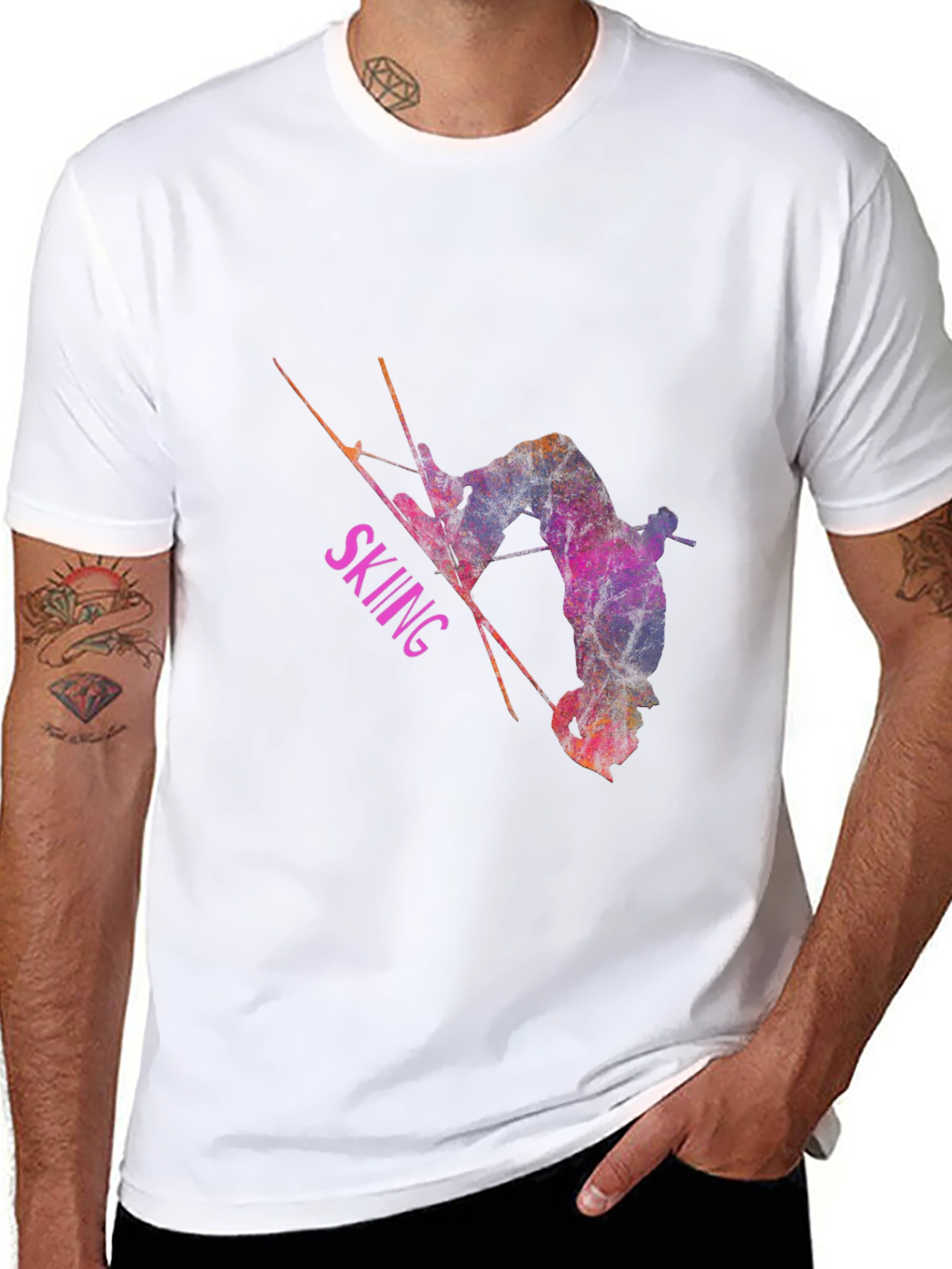 Skiing Athlete Graphic T-Shirt - Black