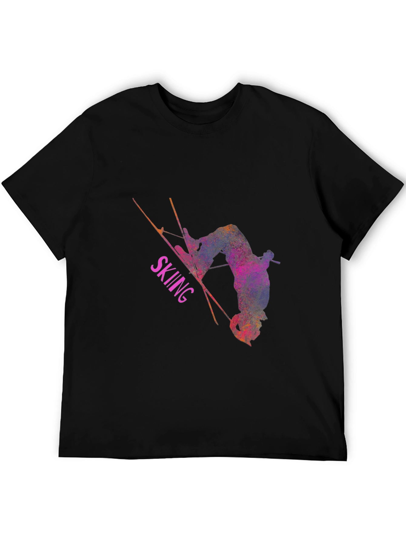 Skiing Athlete Graphic T-Shirt - Black