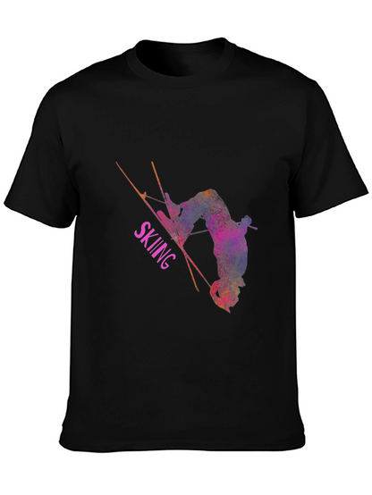 Skiing Athlete Graphic T-Shirt - Black