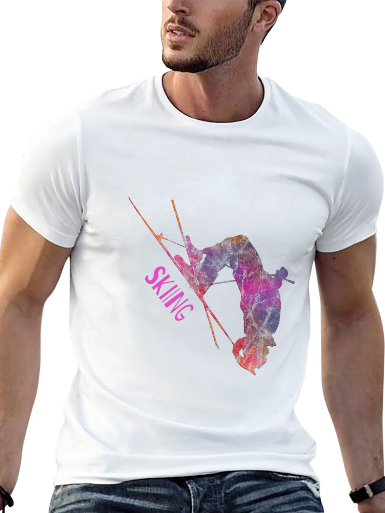 Skiing Athlete Graphic T-Shirt - Black