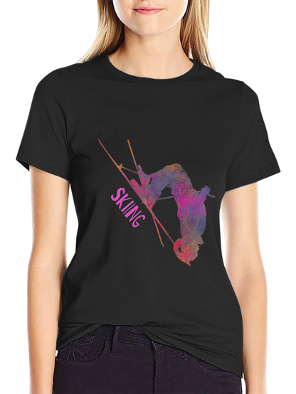 Skiing Athlete Graphic T-Shirt - Black