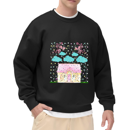 Fairy Tale House Sweatshirt - Cute Cherry Blossom Cottage Crewneck, Kawaii Spring Scene Pullover, Cozy Cottagecore Gift Sweatshirt, Butterfly Garden Top