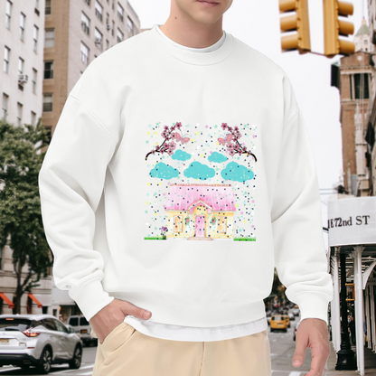 Fairy Tale House Sweatshirt - Cute Cherry Blossom Cottage Crewneck, Kawaii Spring Scene Pullover, Cozy Cottagecore Gift Sweatshirt, Butterfly Garden Top