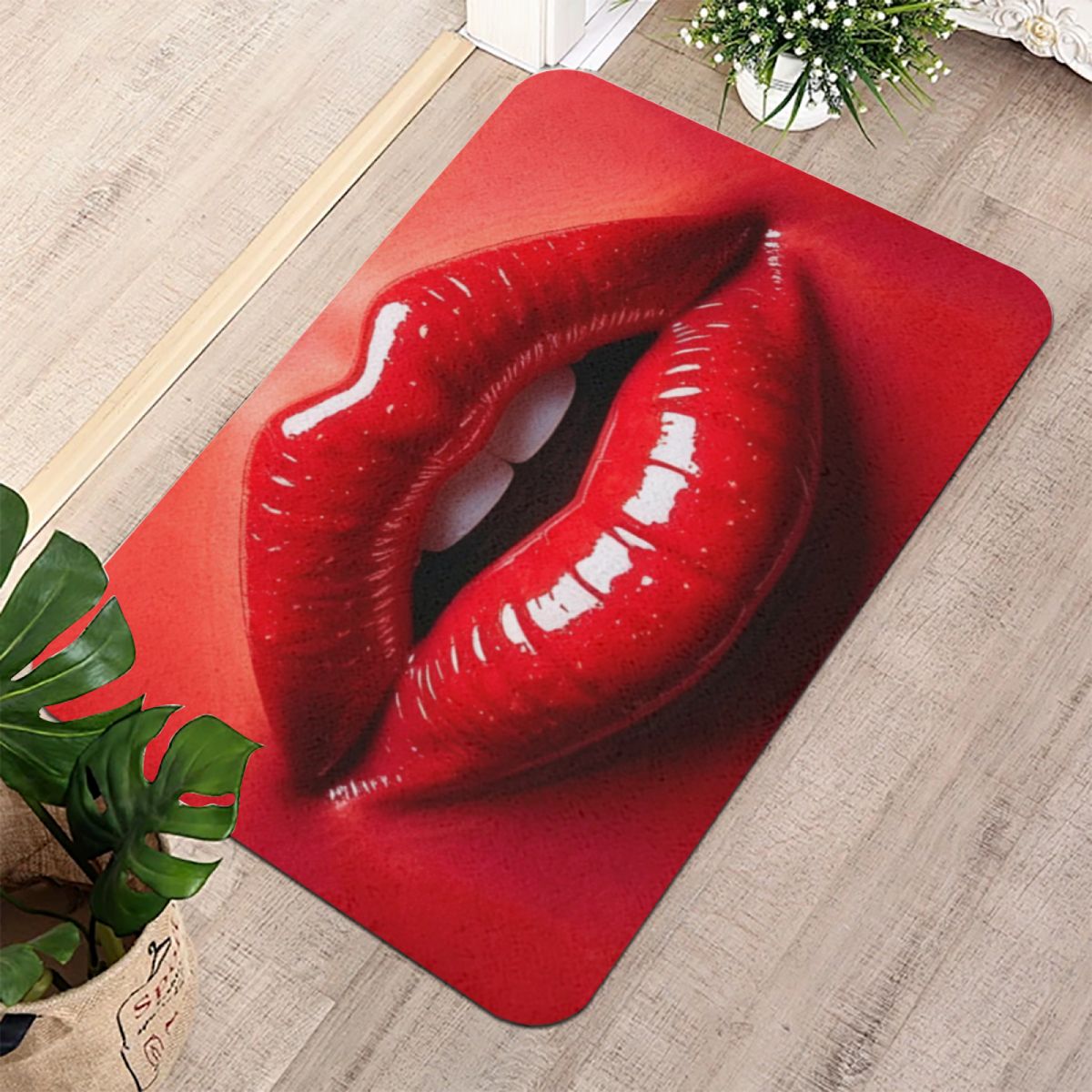 Trendy Retro Red Lips£üRetro Art Red Lips Graphic Diatomite Mat, Stylish Decor Absorbent Non?Slip Bathroom Entry Rug