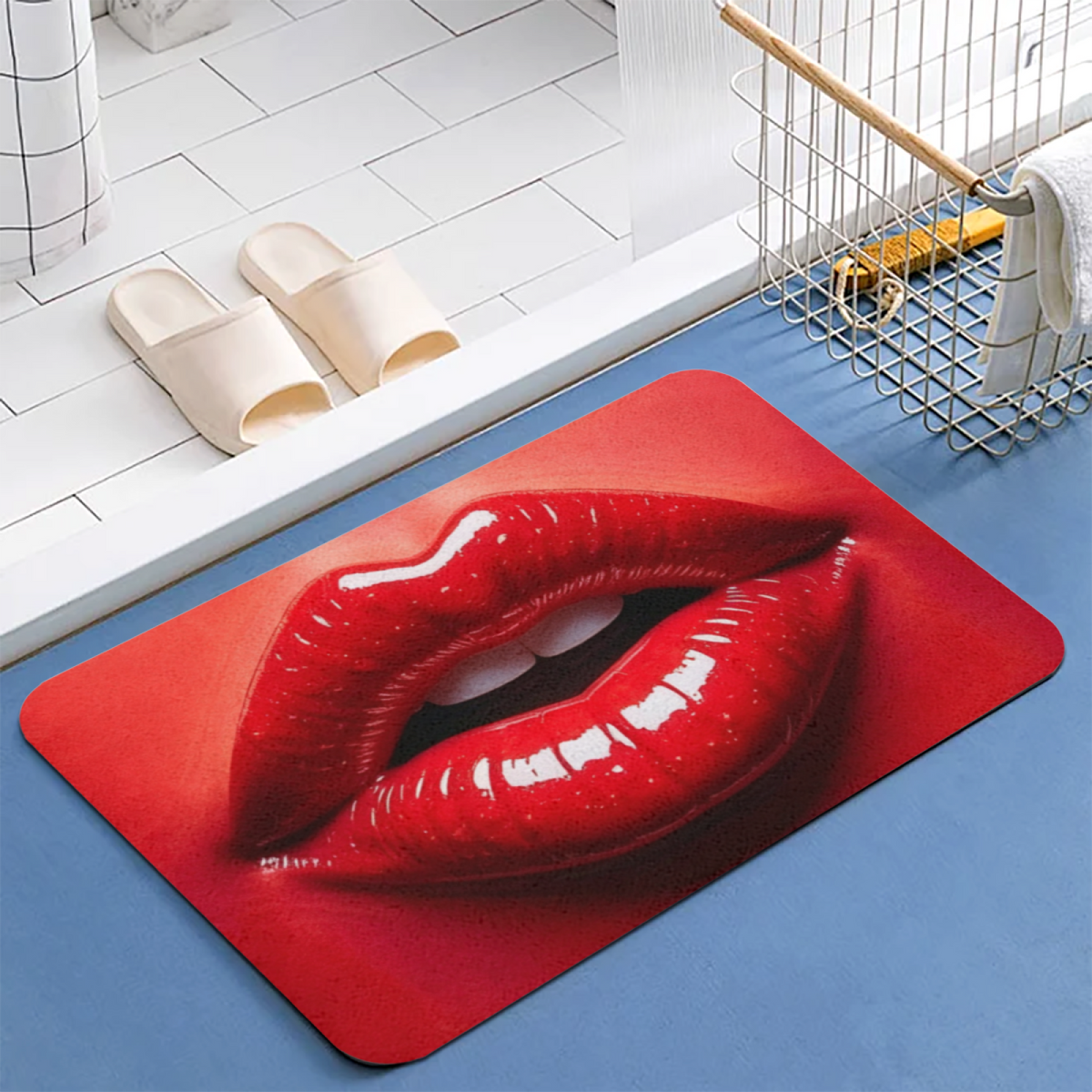 Trendy Retro Red Lips£üRetro Art Red Lips Graphic Diatomite Mat, Stylish Decor Absorbent Non?Slip Bathroom Entry Rug