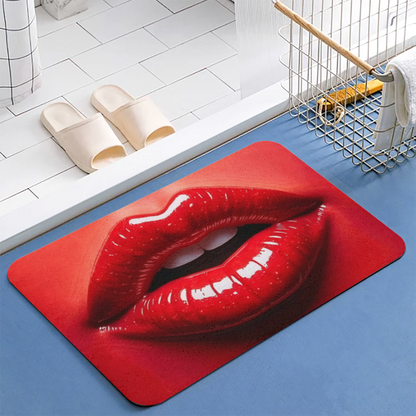 Trendy Retro Red Lips£üRetro Art Red Lips Graphic Diatomite Mat, Stylish Decor Absorbent Non?Slip Bathroom Entry Rug