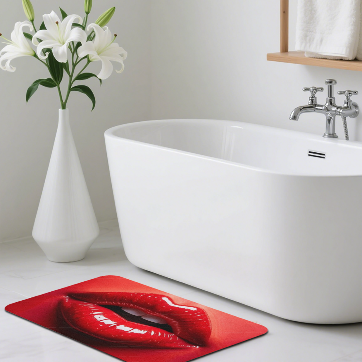Trendy Retro Red Lips£üRetro Art Red Lips Graphic Diatomite Mat, Stylish Decor Absorbent Non?Slip Bathroom Entry Rug