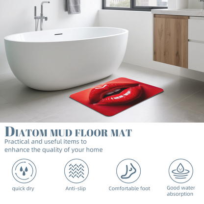 Trendy Retro Red Lips£üRetro Art Red Lips Graphic Diatomite Mat, Stylish Decor Absorbent Non?Slip Bathroom Entry Rug