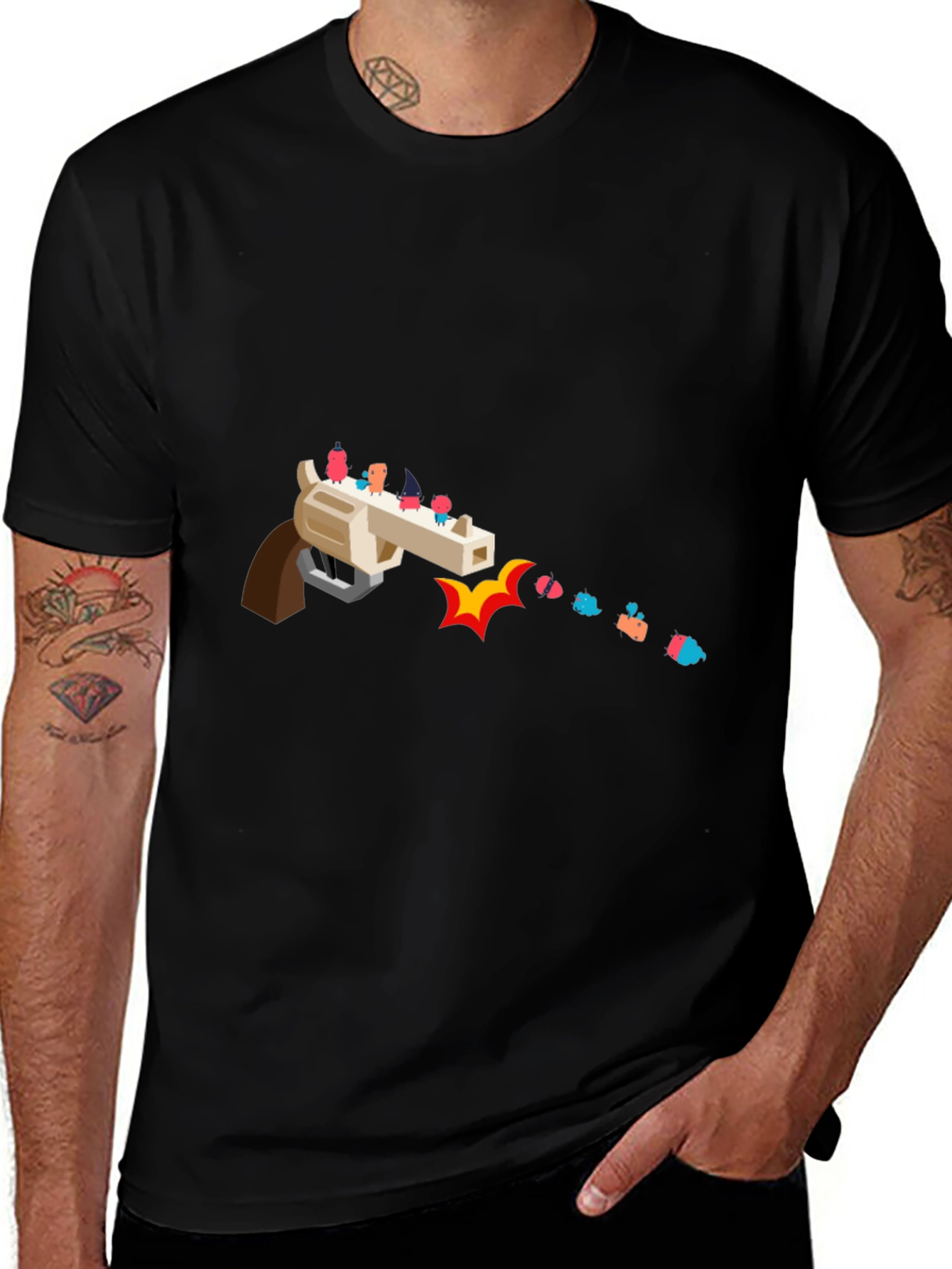 Novelty Graphic Tee - Animated Gun Design