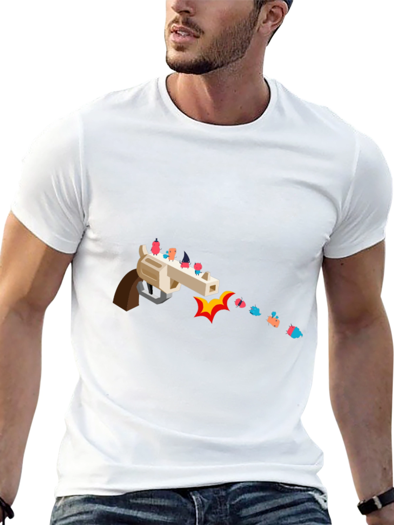 Novelty Graphic Tee - Animated Gun Design