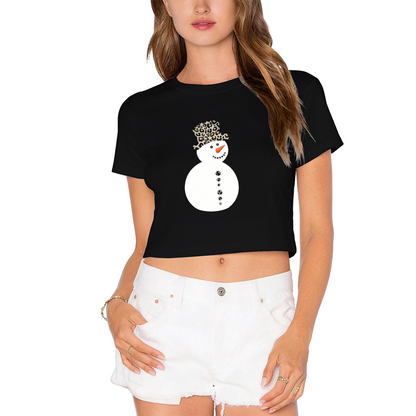 Trendy Leopard Hat Snowman Red Christmas Crop Tee