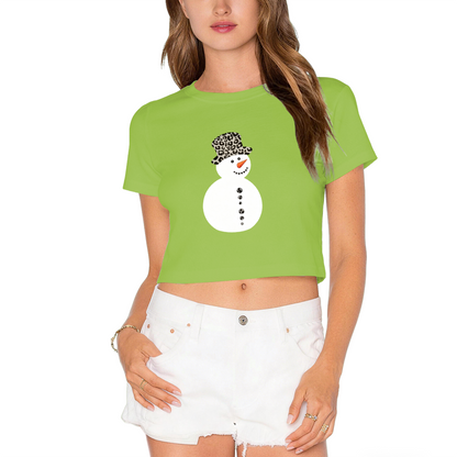 Trendy Leopard Hat Snowman Red Christmas Crop Tee
