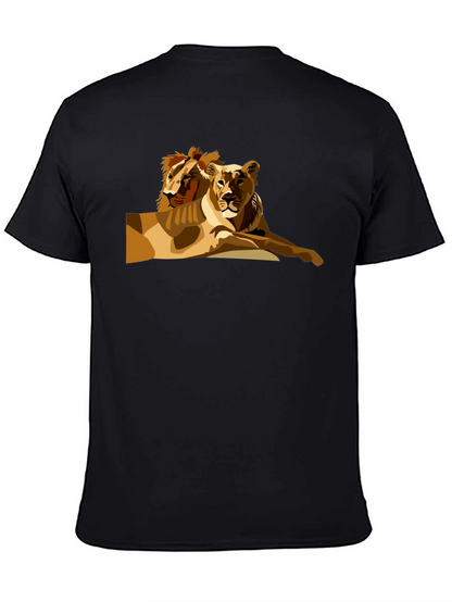 Lion Couple Graphic Black T-Shirt