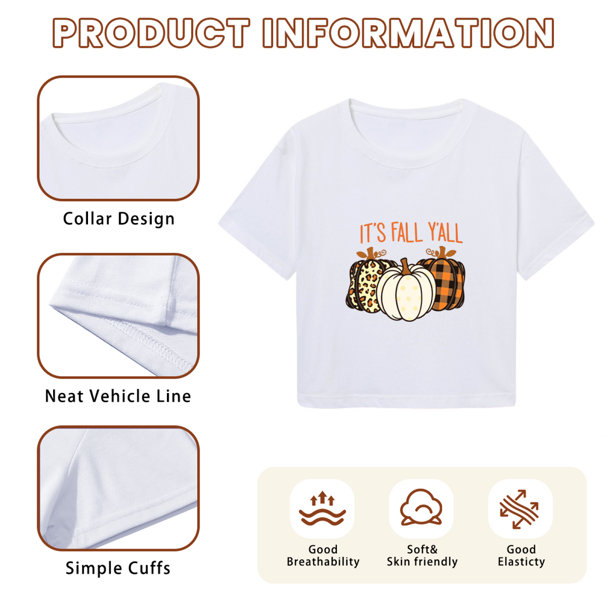 It¡¯s Fall Y¡¯all Mixed Pattern Pumpkin Fall Crop Top