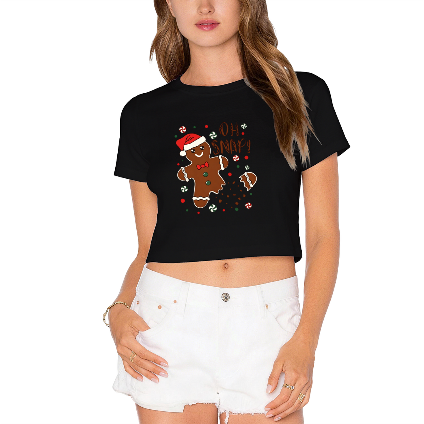 Oh Snap Gingerbread Man Fun Christmas Graphic Crop Top