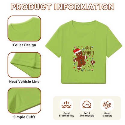 Oh Snap Gingerbread Man Fun Christmas Graphic Crop Top