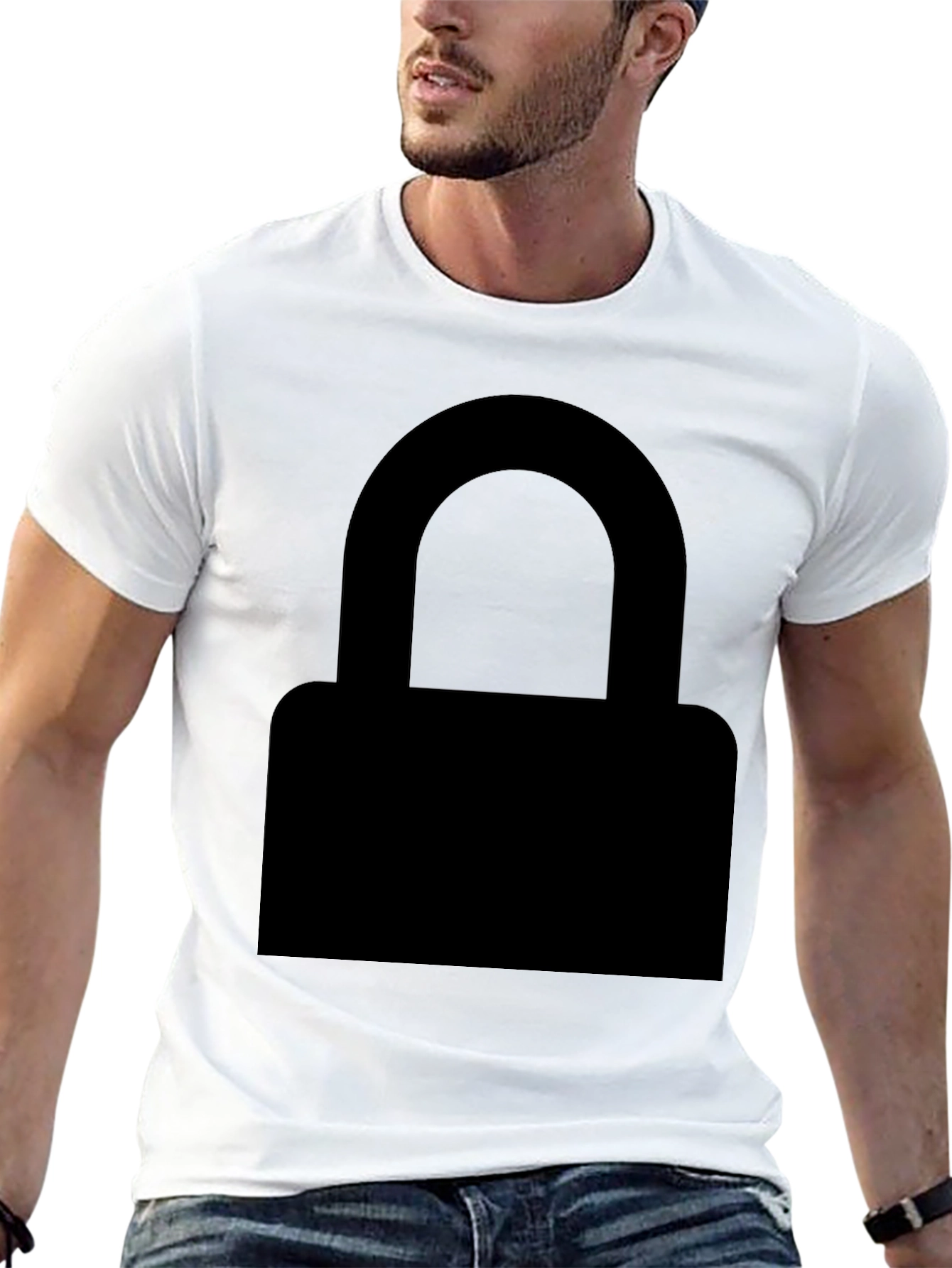Mens Black Graphic Tee - Padlock Design