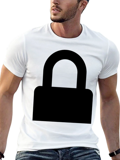 Mens Black Graphic Tee - Padlock Design