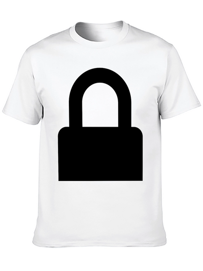 Mens Black Graphic Tee - Padlock Design
