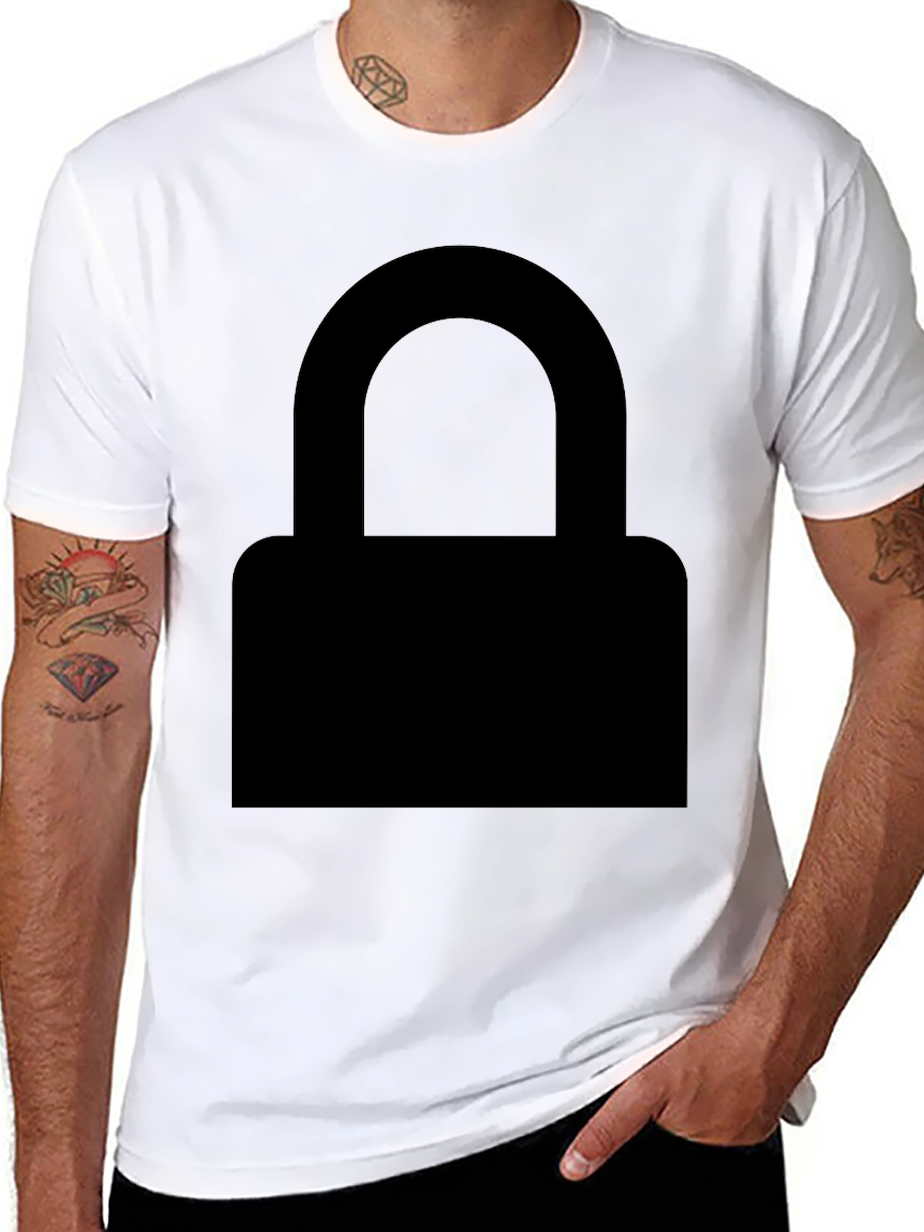 Mens Black Graphic Tee - Padlock Design