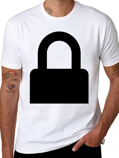 Mens Black Graphic Tee - Padlock Design