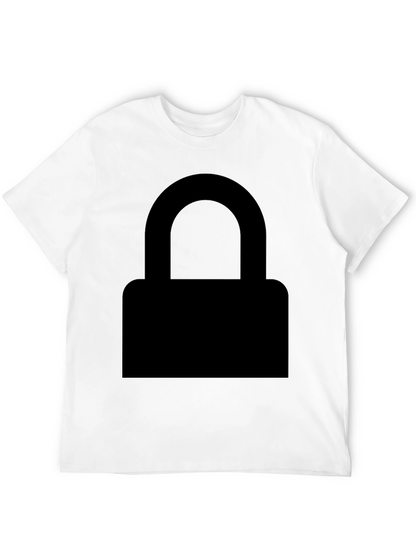 Mens Black Graphic Tee - Padlock Design