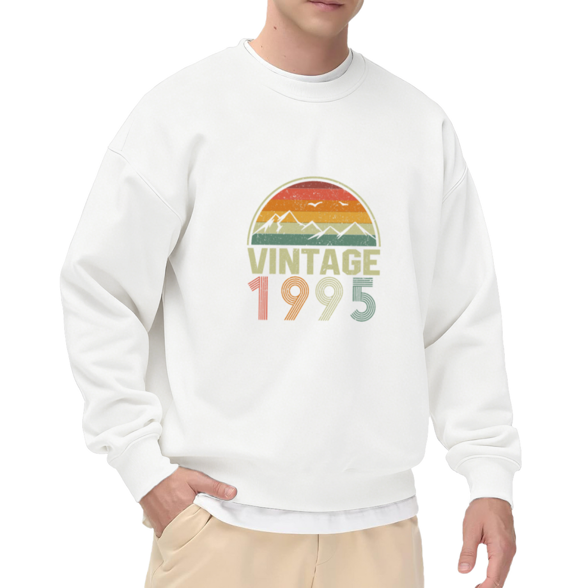 Vintage 1995 Sunset Crewneck Sweatshirt - Retro 90s Nostalgia Mountain Landscape Pullover