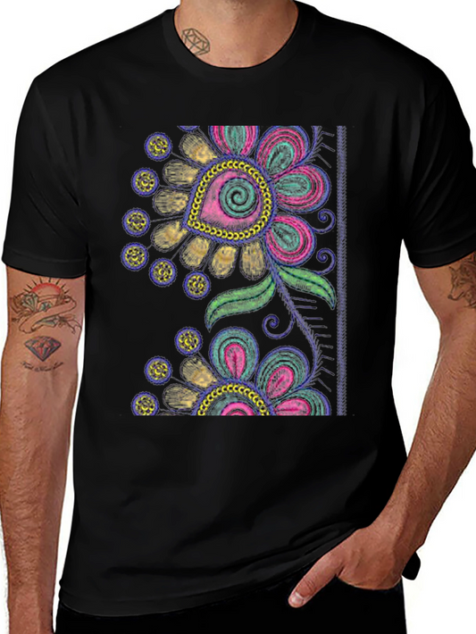 Black Floral Embroidered Graphic Tee
