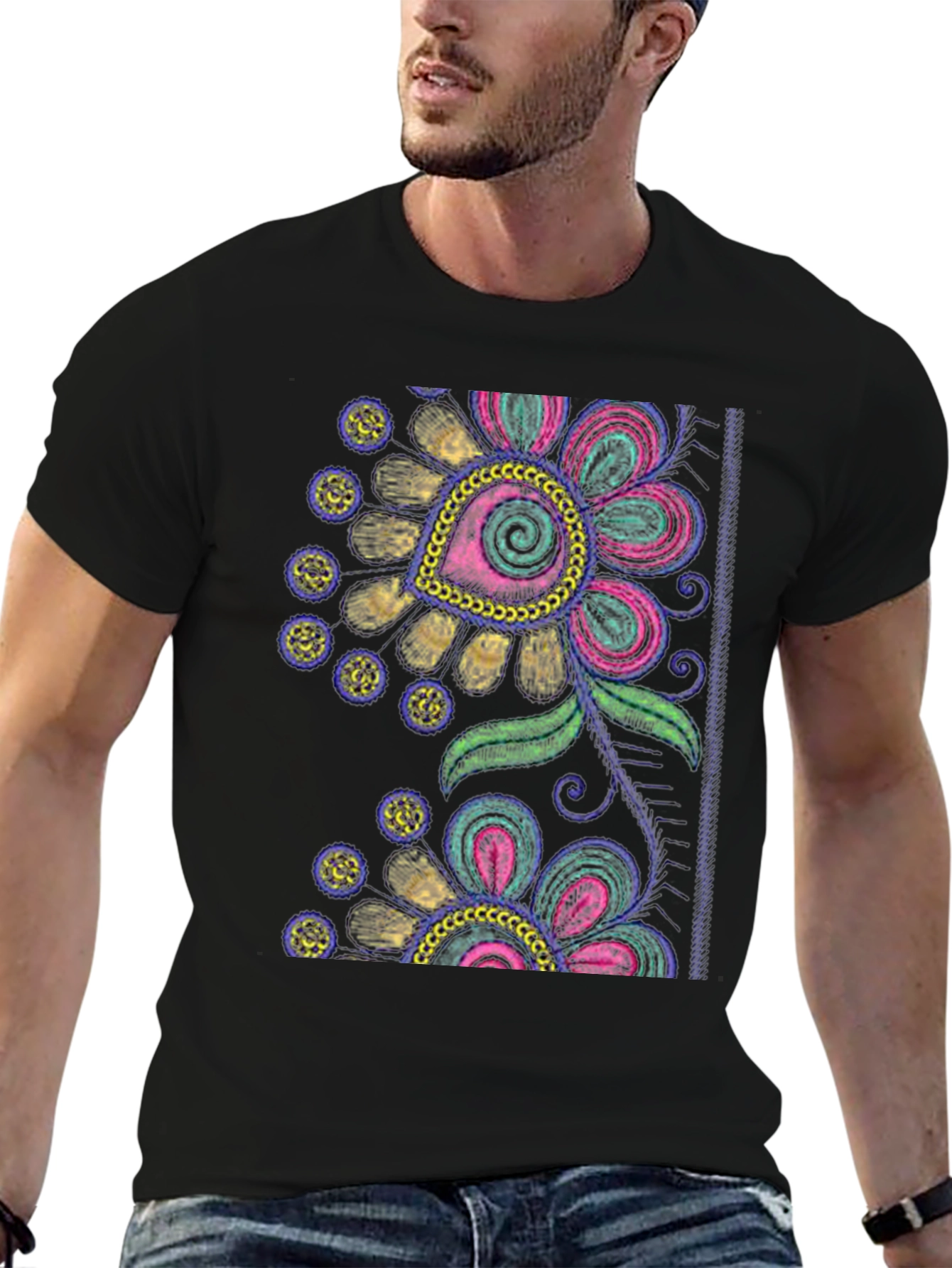 Black Floral Embroidered Graphic Tee