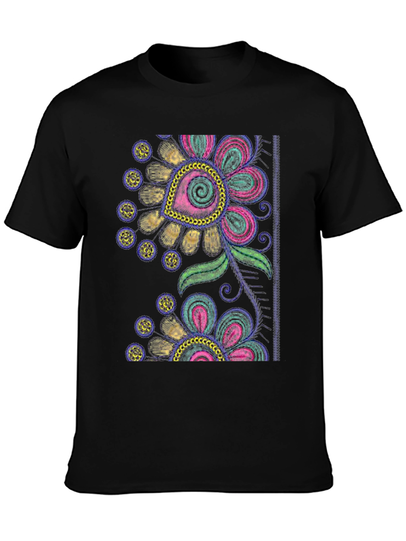 Black Floral Embroidered Graphic Tee