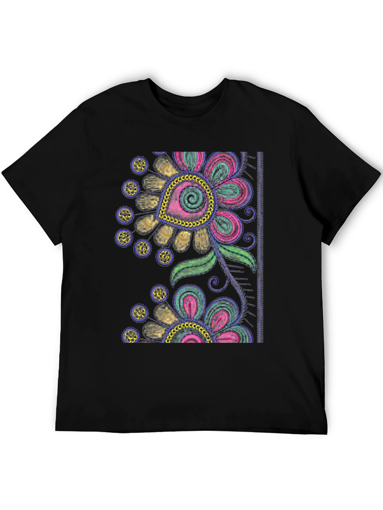 Black Floral Embroidered Graphic Tee