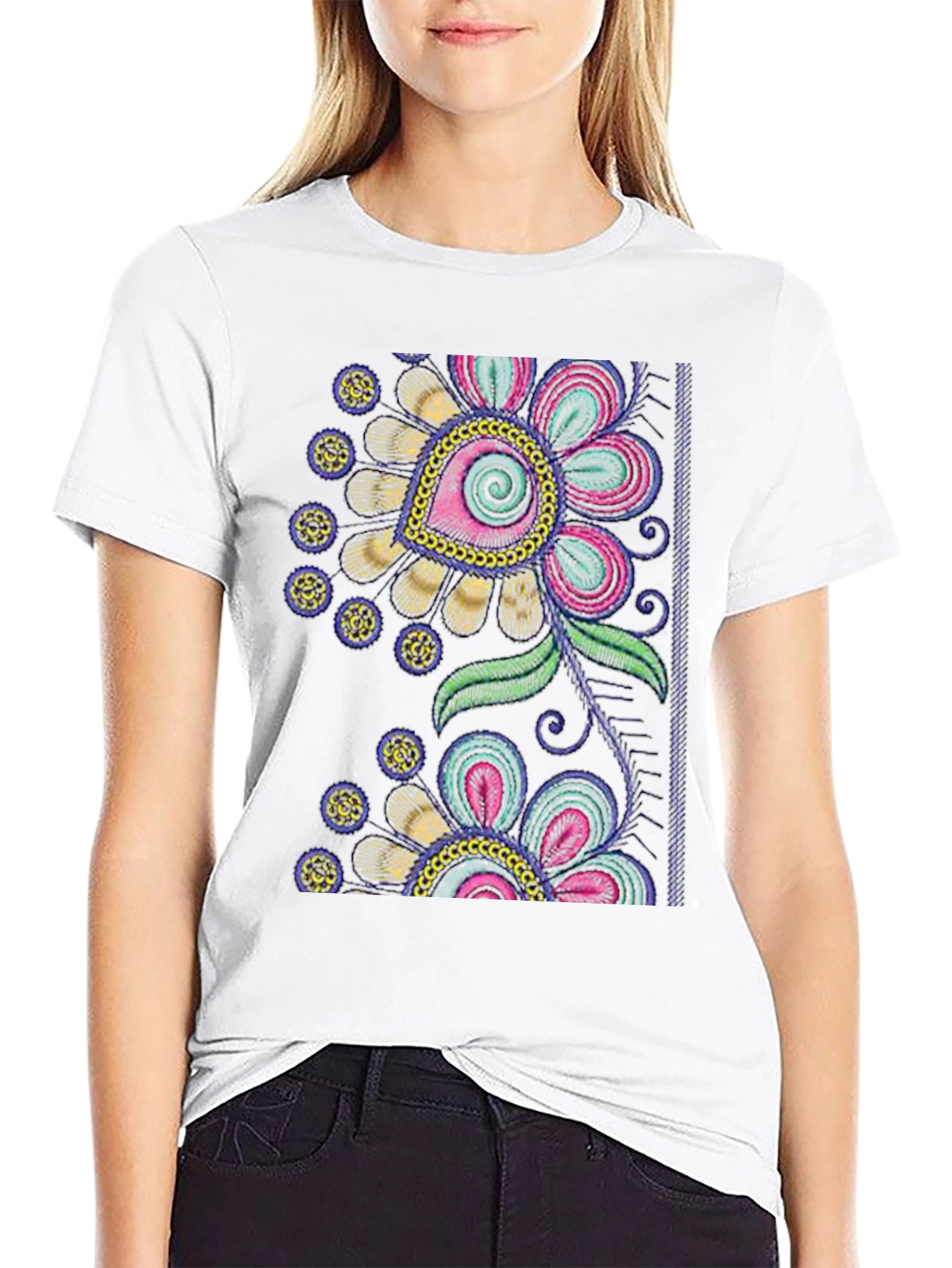 Black Floral Embroidered Graphic Tee