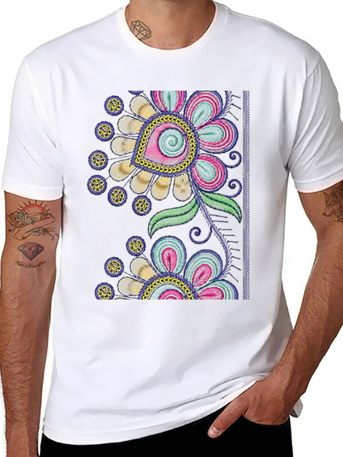 Black Floral Embroidered Graphic Tee