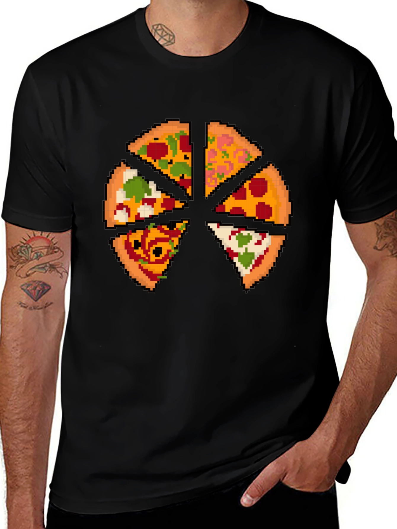 Pizza Pixel Art Graphic T-Shirt - Black