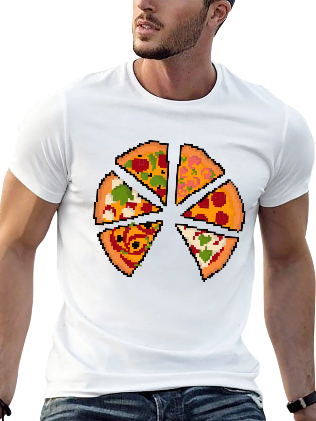 Pizza Pixel Art Graphic T-Shirt - Black