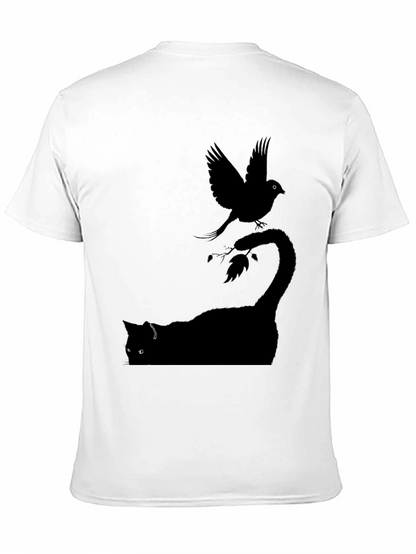 Cat & Bird Graphic T-Shirt - Mens Black Tee