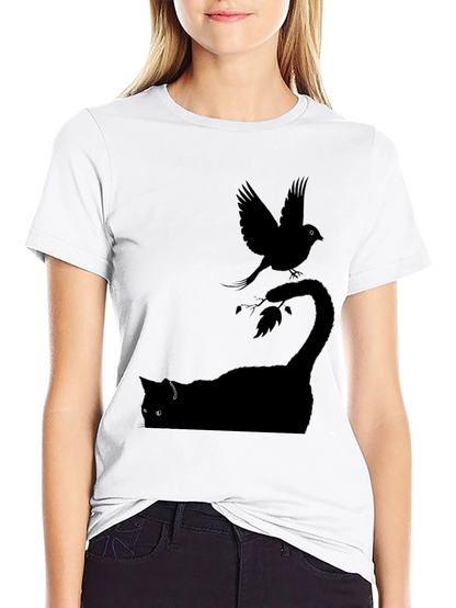 Cat & Bird Graphic T-Shirt - Mens Black Tee