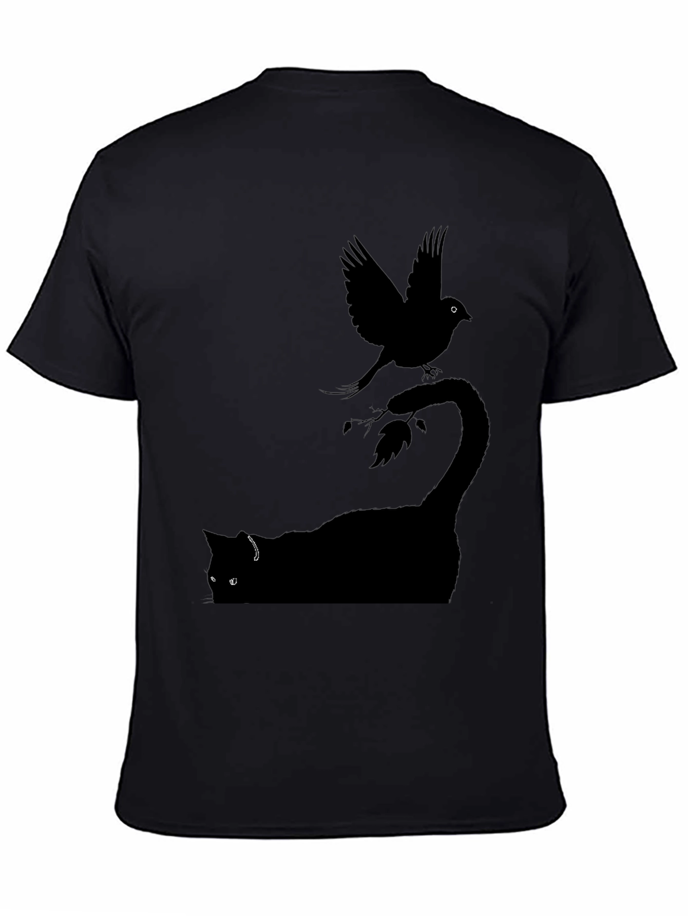 Cat & Bird Graphic T-Shirt - Mens Black Tee